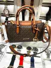Michael Kors Arden Women Small Logo Top Zip Messenger Purse Handbag Brown