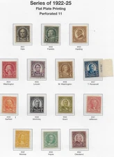 US Scott 551-573, Series of 1922-25, 1922, Perf 11, M & U, F/VF,  (Description)