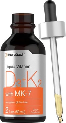 Vitamin D3 + K2 Liquid Drops | with MK7 | 2 Fl Oz | Vegetarian | by Horbaach