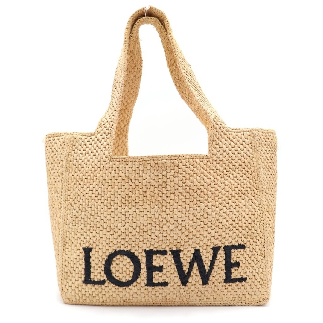 LOEWE Font Tote Medium 2 way Handbag Bag Shoulder Basket Beige Raffia Used a24ec