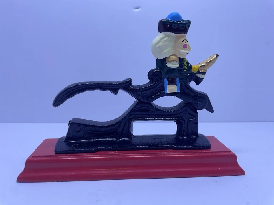 Small Cast Iron Nut Cracker Tool with Wood Base Antique Style Vintage - Image 2 of 4