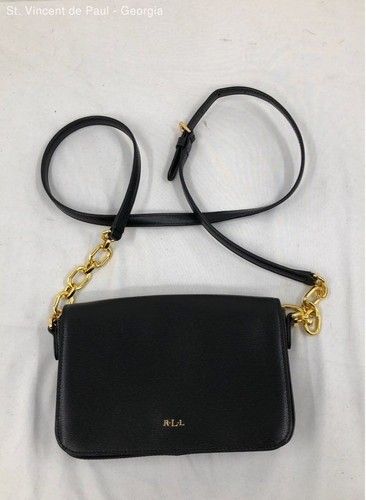 Lauren Ralph Lauren Saffiano Carmen Black Leather Crossbody Bag Purse Great Cond