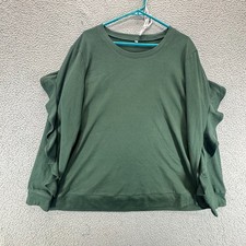 Unbranded Womens Pullover Crew Neck Ruffled Sleeves Sweatshirt Green Size XL