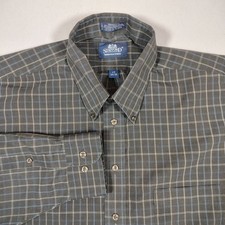Stafford Button Down Men 17 34/35 Grey Blue Windowpane Plaid Broadcloth Shirt