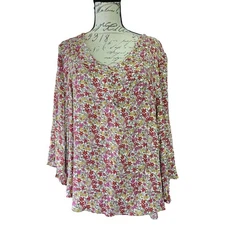 Cynthia Rowley White Pink Floral Peasant Sop Shirt Size 1X