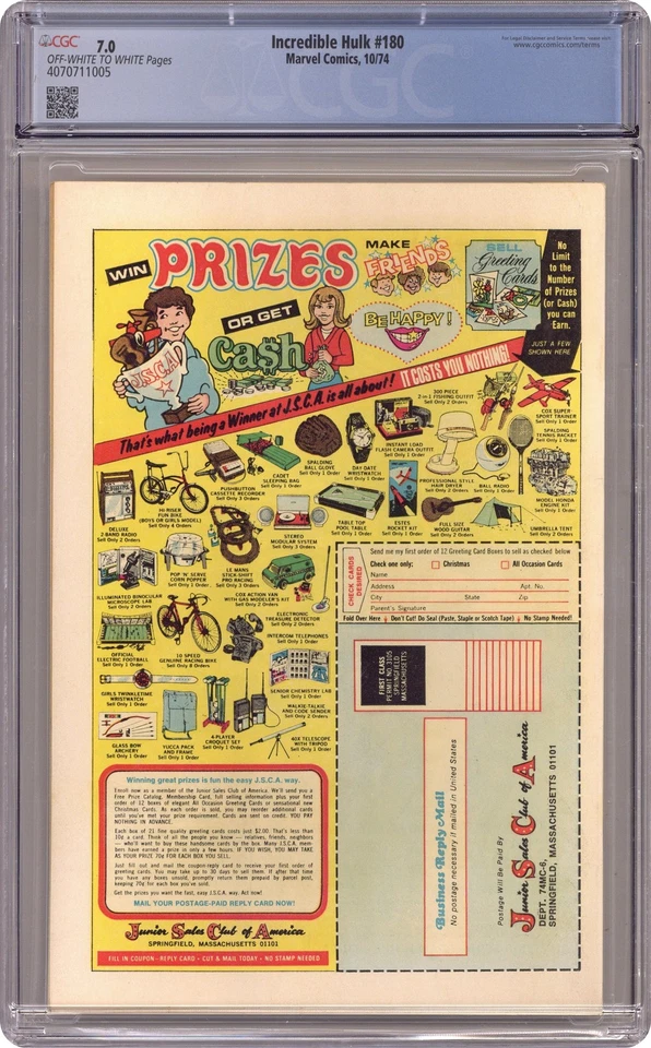 Incredible Hulk #180 CGC 7.0 1974 4070711005 1st app. Wolverine (cameo) - Image 2 of 2