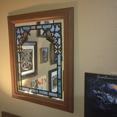 Vintage 1980s Windsor Art faux stained glass Vtg. Plastic Frame Floral Butterfly