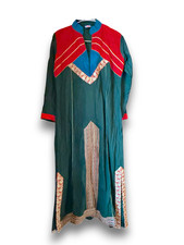 Traditional Kaftan Tunic Ruched Red, Teal, Green, Gold Embroidery LARGE