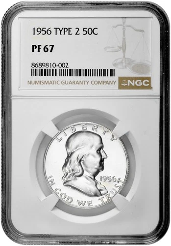 1956 Type 2 50C Proof Silver Franklin Half Dollar NGC Graded PF 67 in New Holder