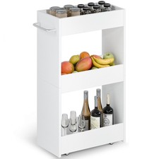 Slim Rolling Storage Cart 7.9" W Laundry Cart with Wheels,Wood, White.