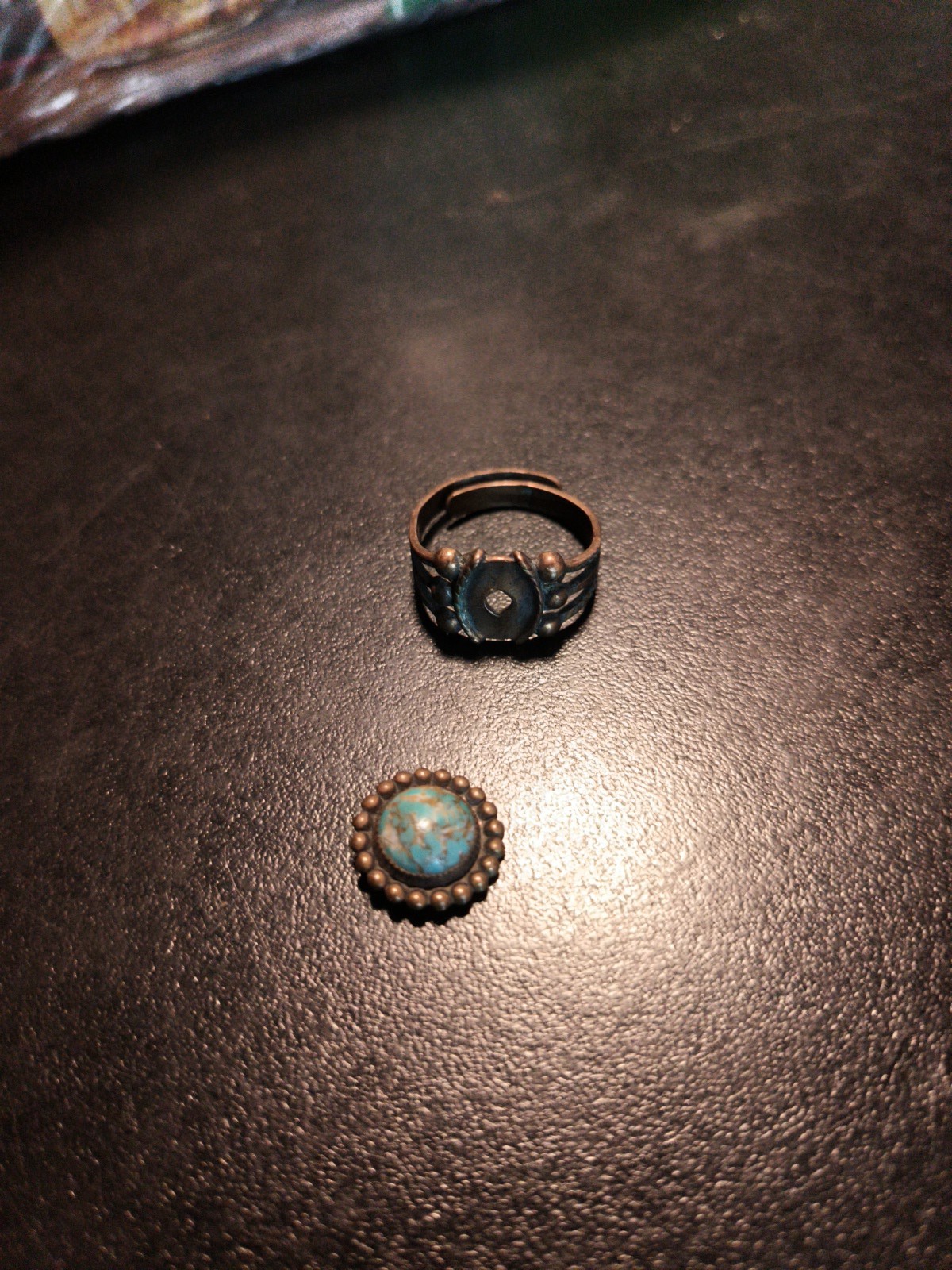 Vintage Solid Copper Ring Turquoise Size Adjustab… - image 3