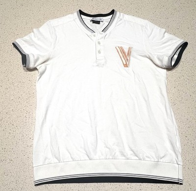 Versace Men White Short Sleeve Contrast Collar Polo Shirt Size X-Large