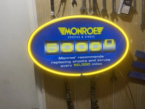 Vintage Monroe Shocks 5000 Miles Neon Light Up Sign
