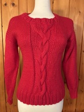 Vintage Hand Knit Red Mohair Pullover Sweater  Fuzzy Cable Knit