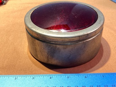 Red Kopp Glass, 4 3/4'' Round, within 2 '' X 5'' Metal Bezel, Tractor, Railroad
