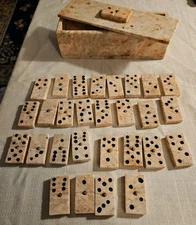 Handcrafted Pink Marble Domino Set from Mexico 7” Complete Dominoes