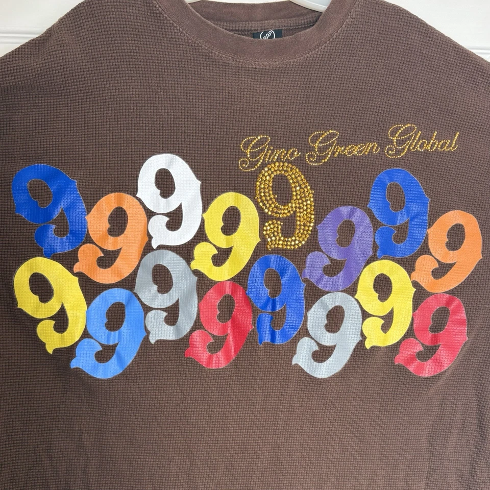 Gino Green Global Mens 3XL Waffle Knit Thermal Shirt Hip Hop Streetwear Y2K 999 - Image 4 of 4