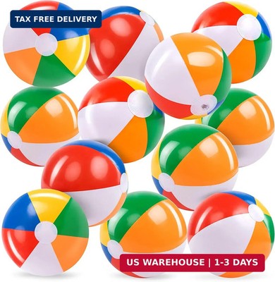 12-Pack 12'' Beach Balls - Bulk Classic Beachball Inflatable Swimming Pool