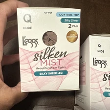 NEW 2 Pair Leggs Silken Mist Control Top Tights Nude Sz Q