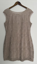 Connected Apparel Women's Floral Lace Crochet Short Dress Size 12 Beige Tan