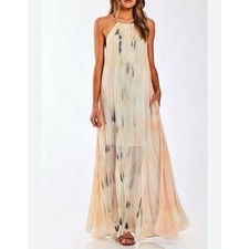 Young Fabulous & Broke Elie Trapeze Tie Dye Halter Artisan Maxi Dress Sz Medium
