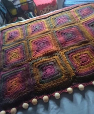 Autumn Vibes Beaded Curtain Valance. Crochet Granny Square Doorway Curtain.