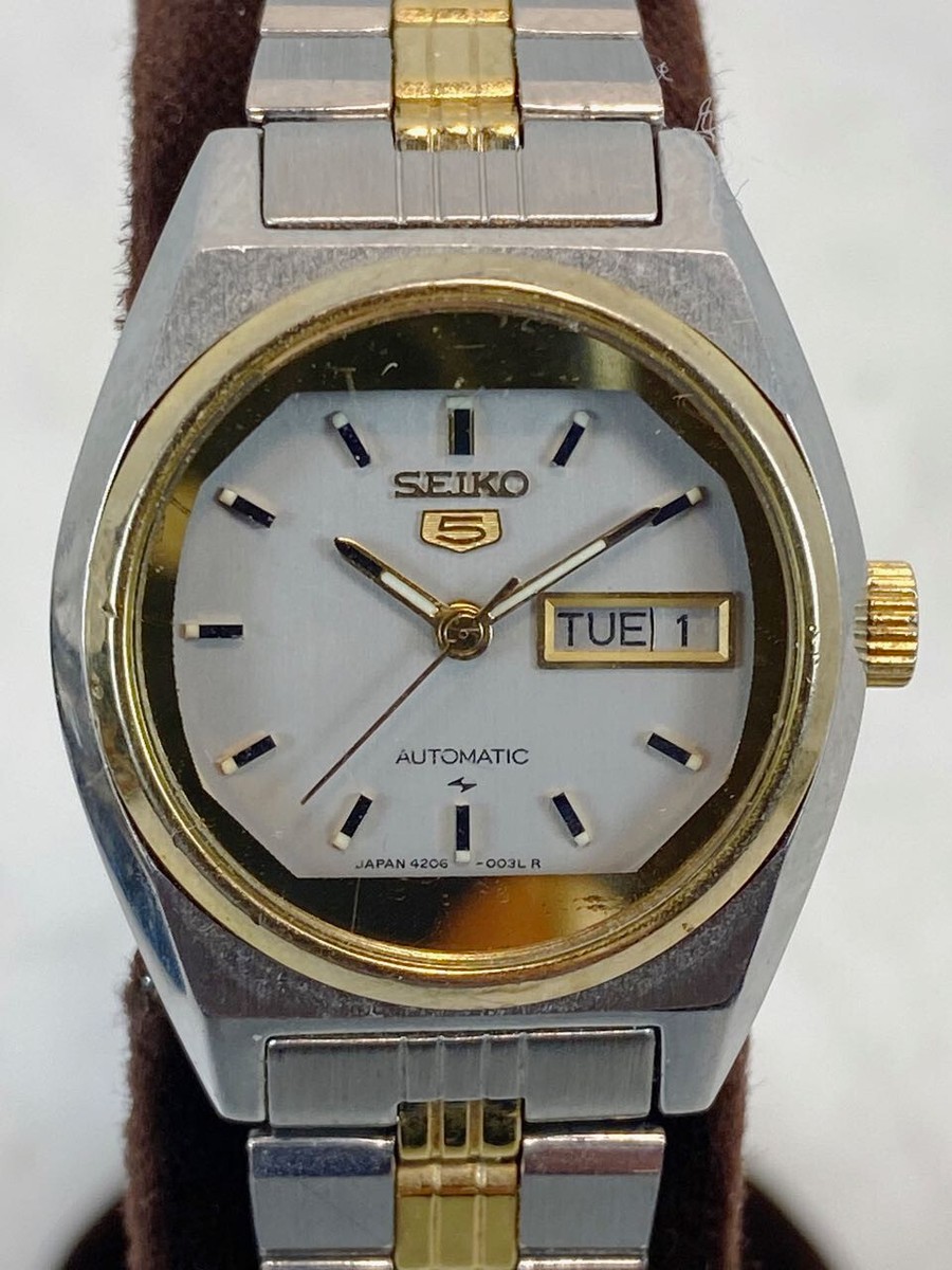 SEIKO 5 Automatic Women's Watch. Gold & Silver Tone 17 Jewels Day