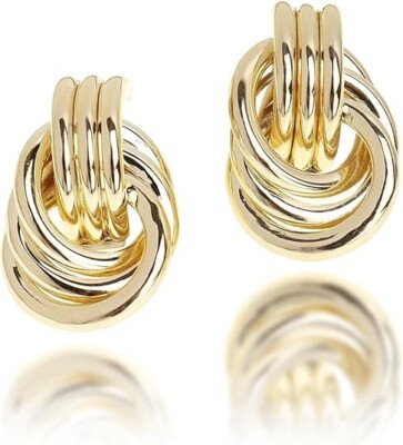 Aretes/Aritos Con Diseño Anudado Chapado En Oro De 14K. Regalo Para Niñas/Mujer