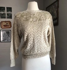 Vintage Mariea Kim Sweater Small Ivory Knit Floral Embroidered Pullover Cottage