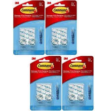 4 Packs 3M Command 2 Medium Crystal Hooks & 3 Adhesive Strips Per Pack Max 2 lb