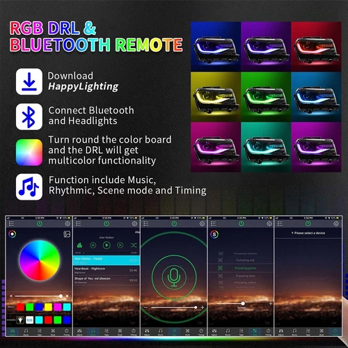 RGB LED Headlights For 2014-15 Chevrolet Camaro Sequential Dual Beam Front Lamps - Bild 4 von 12