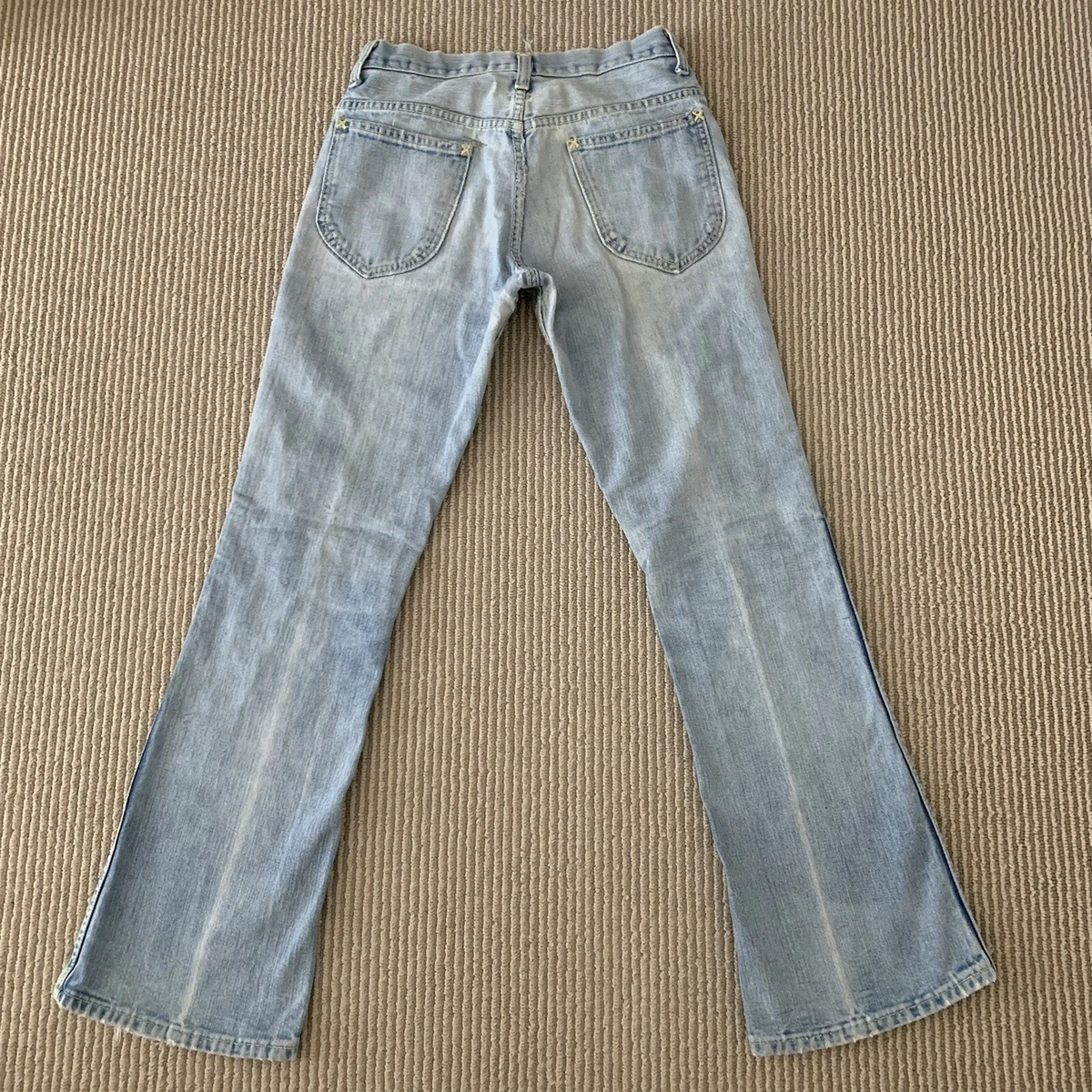 Vintage 60s 70s Lee Leens Lee Prest Flare Leg Faded Denim Jeans Size 26x28 USA
