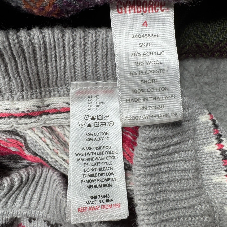 Gymboree 迷你裙女孩 4 格子灰色粉红色羊毛混纺短裙套装 — 第 2/4 张图片