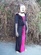 Vampire Dress Girls 10 12 30B Cosplay Costume Red Black Velour Lace Halloween