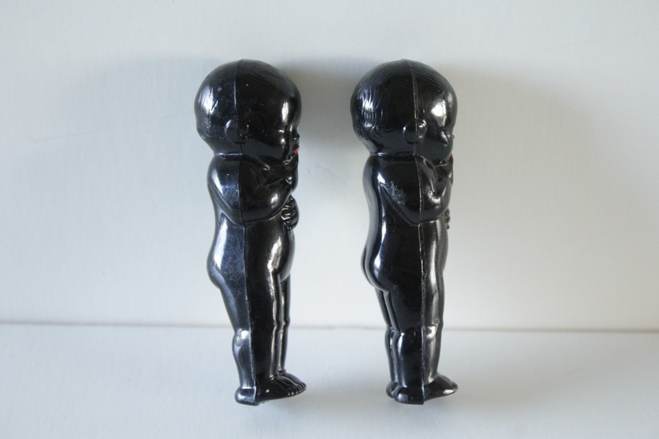2 Vintage Miniature Hard Plastic Black Americana Babies With Finger To