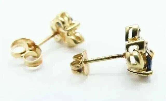 Серьги-гвоздики женские с имитацией синего сапфира овальной огранки покрытие желтым золотом 14 карат 2 карата - Изображение 2 из 4