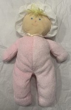 RARE Eden Girl Baby Doll Pink Terry Cloth Blonde Hair Blue Eyes Bonnet VTG MINT