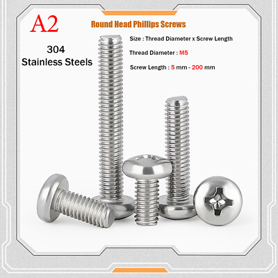 M5 Phillips Pan Head Machine Screws Bolts A2 Stainless Steel M5x6mm To ...