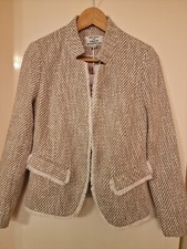 Helene For Denim Wardrobe Notch Collar Tweed Jacket Beige/gold Size 8
