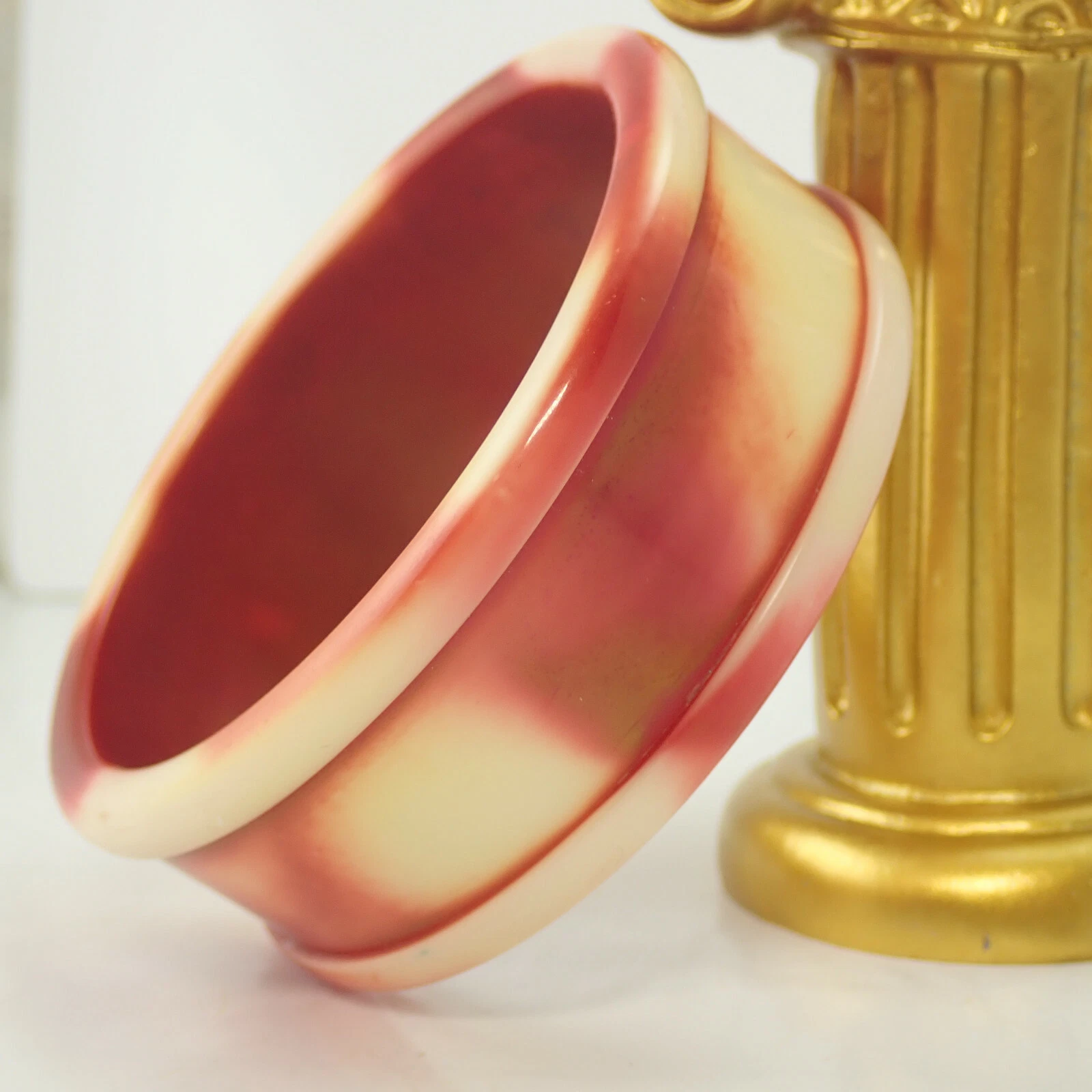 VALENTINO Bracciale vintage anni 70 largo misto crema rosso misto resina 8"