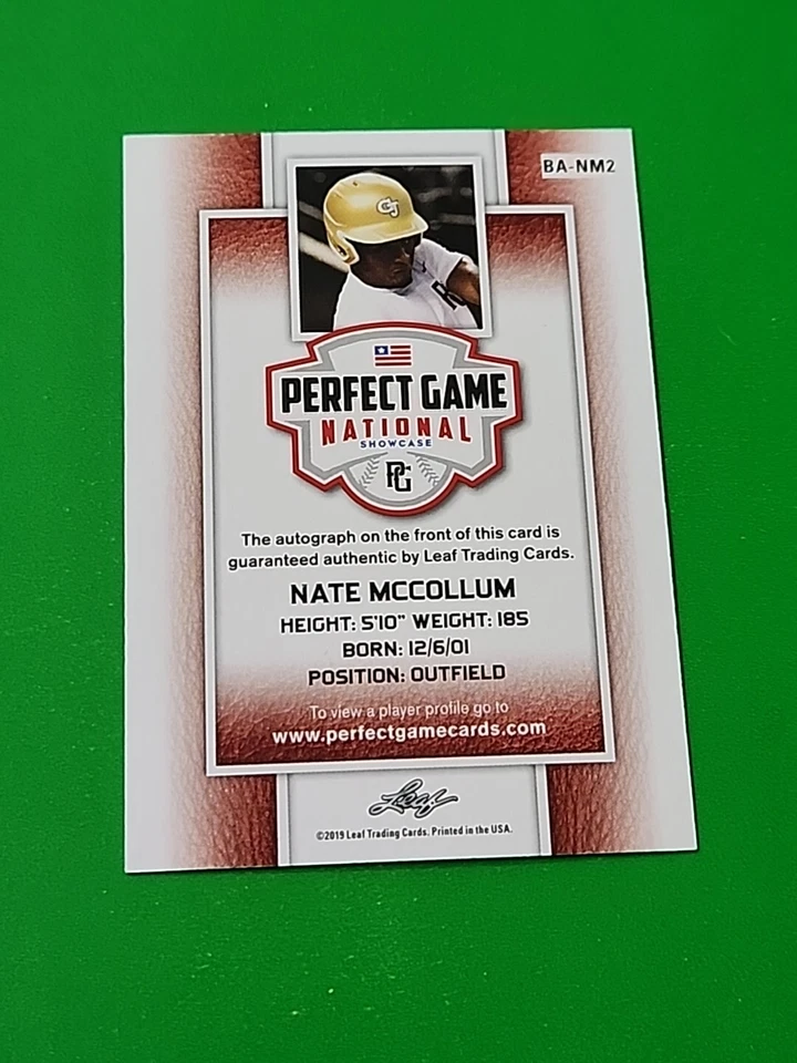 Nate McCollum 2019 Leaf Perfect Game NS Blue Auto 4/15 - Image 4 of 4