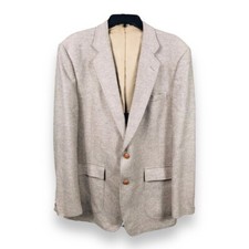 Vintage HAGGAR Imperial Beige Wool Blazer Jacket Size 44R Two-Button Pockets