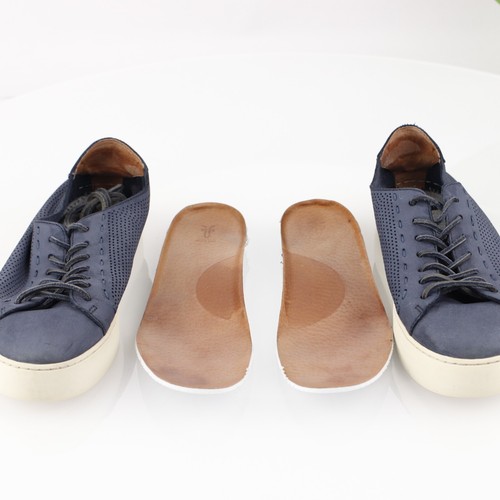 Frye Womens Lena Sneaker Size 8 Blue Nubuck Perforated Lace Up Shoe Platform - Picture 13 of 16