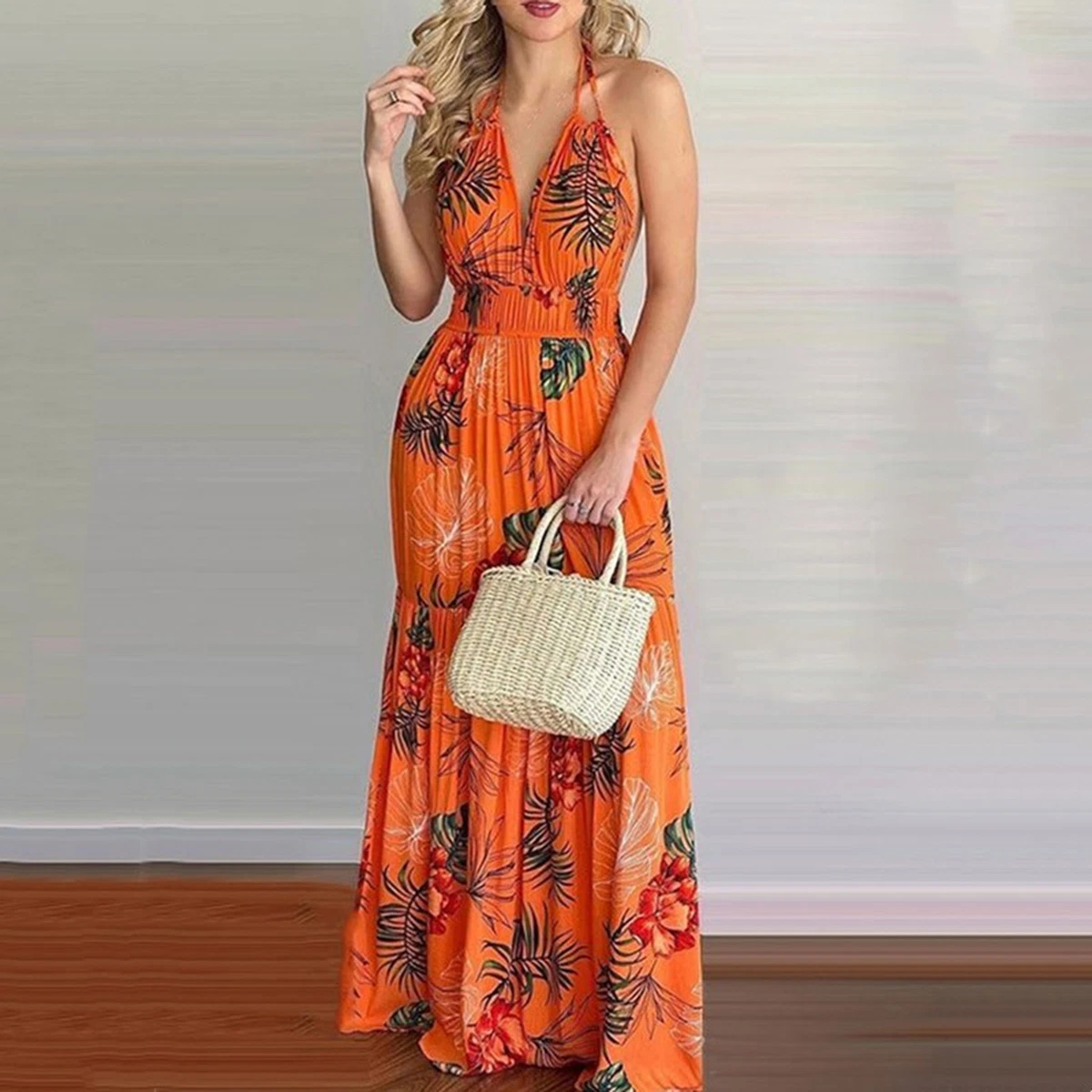 Sexy orange red off shoulder floral print bodycon dress 2025