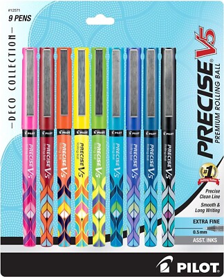 Pilot 12571 Precise V5 Deco Extra Fine Rolling Ballpens Assorted 9 Color Pack