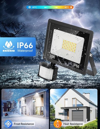 Luces de seguridad 30W sensor de movimiento exterior, 270-2700LM regulable sensor PIR seguro - Imagen 6 de 13
