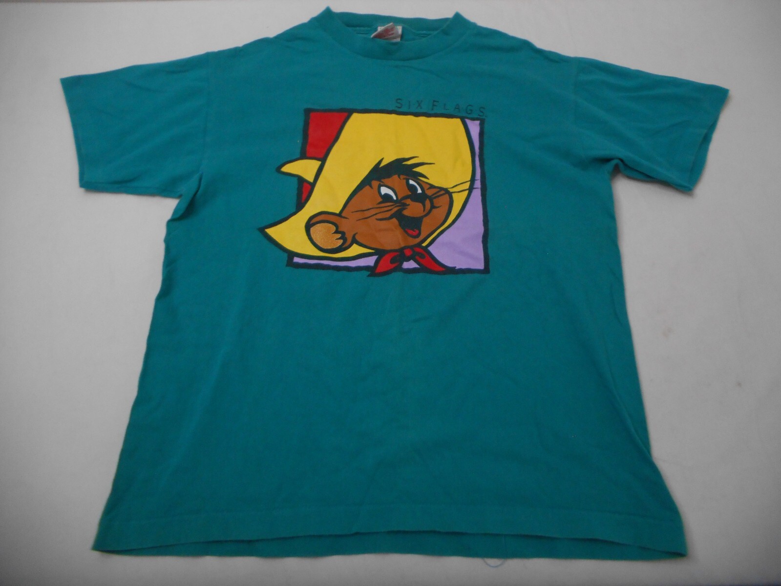 90s Speedy Gonzalez Vintage Aqua T-Shirt Medium Six Flags Cartoon Single Stitch