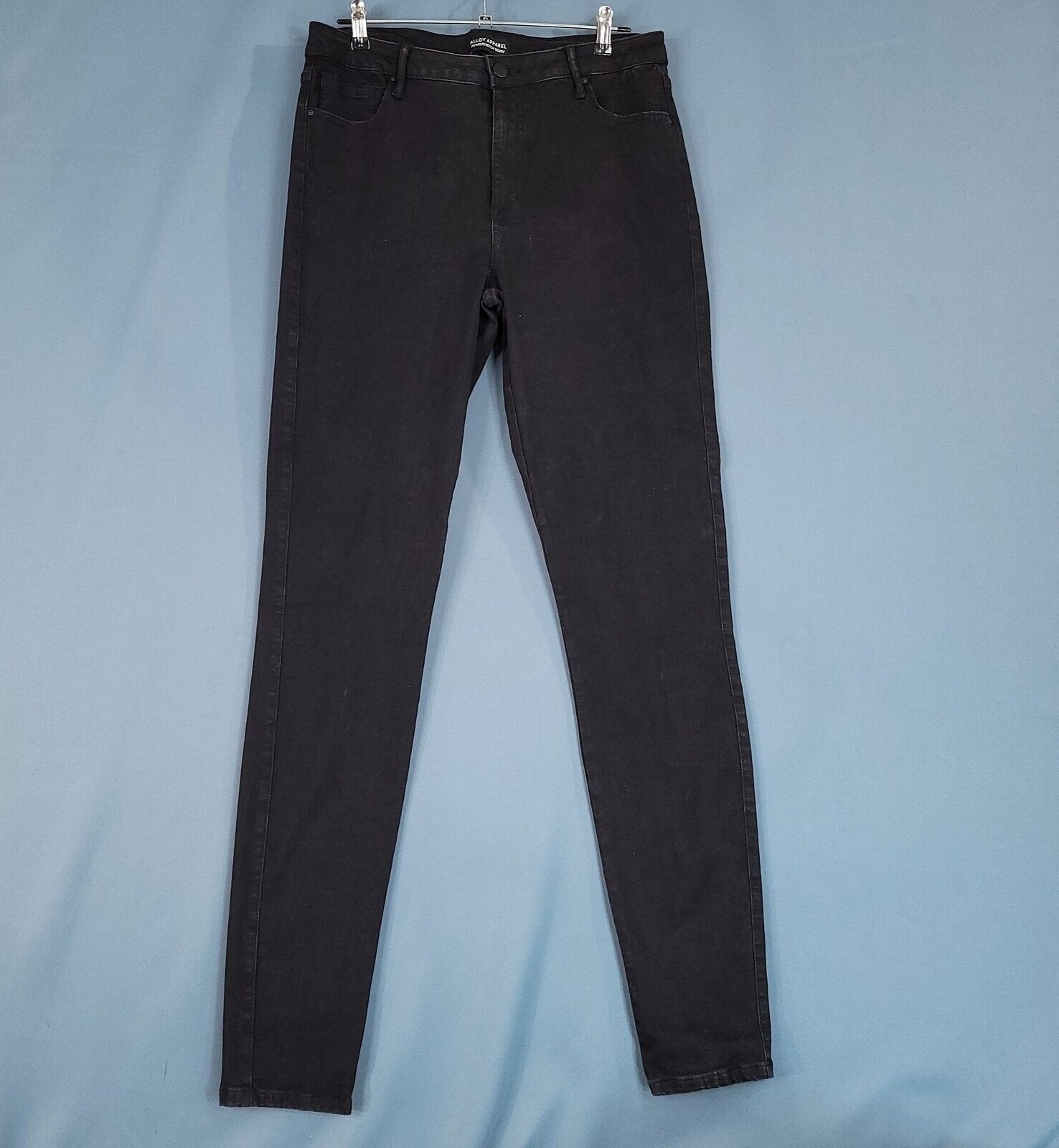Alloy Apparel Power Stretch Women's Denim Pants Skinny Leg Black Size 16 x 35
