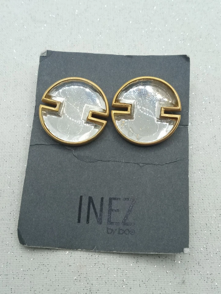 Pendientes Chapados en Oro Inez By Boe Vidrio Geométrico Poste Trasero Diseñador Transparente Foto 2 de 4
