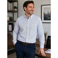 Chaps by Ralph Lauren Mens Size 16.5 (34/35) Non-Iron Dress Shirt Blue Check